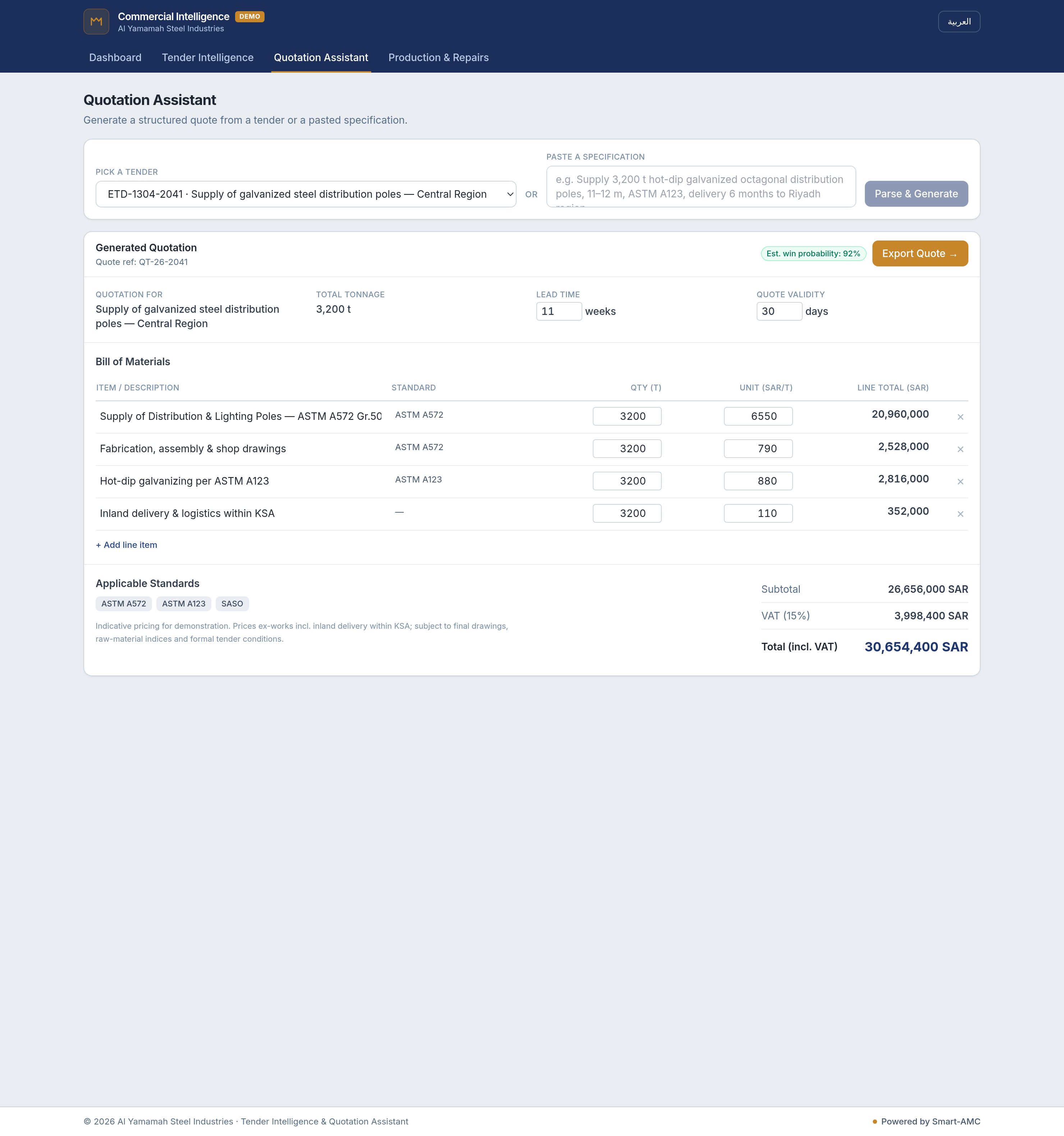 Auto-generated quotation: BOM, SAR pricing, VAT